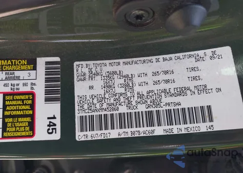 2021 Toyota Tacoma Trd Off-Road from USA, damaged, VIN 3TMCZ5ANXMM452860